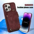 thumbnail image 2 of Crossbody Wallet Case for iPhone 14 Pro Max, Zipper Pocket Case with Card Holder, PU Leather Protective Cover Case with Kickstand Detachable Wrist Strap Lanyard for 6.7", Winered, 2 of 8