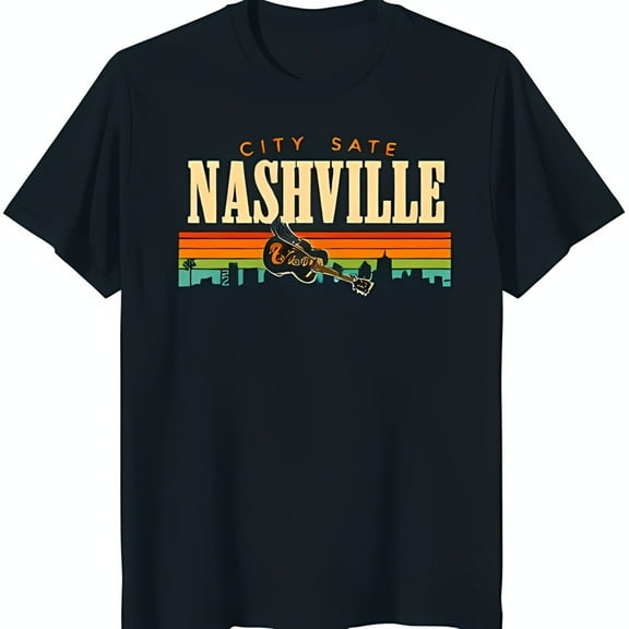 Vintage Nashville Graphic Black T-Shirt for Music Lovers Bold Design