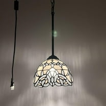 Tiffany Mini Hanging Lights Plug In White Stained Glass Baroque Style Lavender LED Bulb 8”W*8”D*60”H