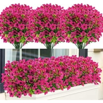 Sinhoon 6 Bundles Artificial Flowers UV Resistant Fake Plants Outdoor Faux Plastic Flowers Garden Window Box Porch Home Decor (Rosy red)