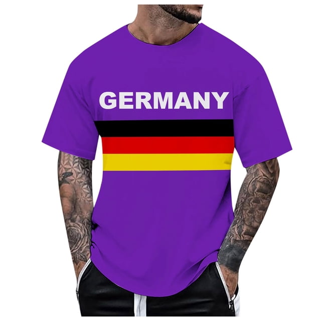 T-shirt Homme Printemps Été Mode Imprimé Drapeau Allemand Confortable Manches Courtes Tee-Shirts Homme Violet G