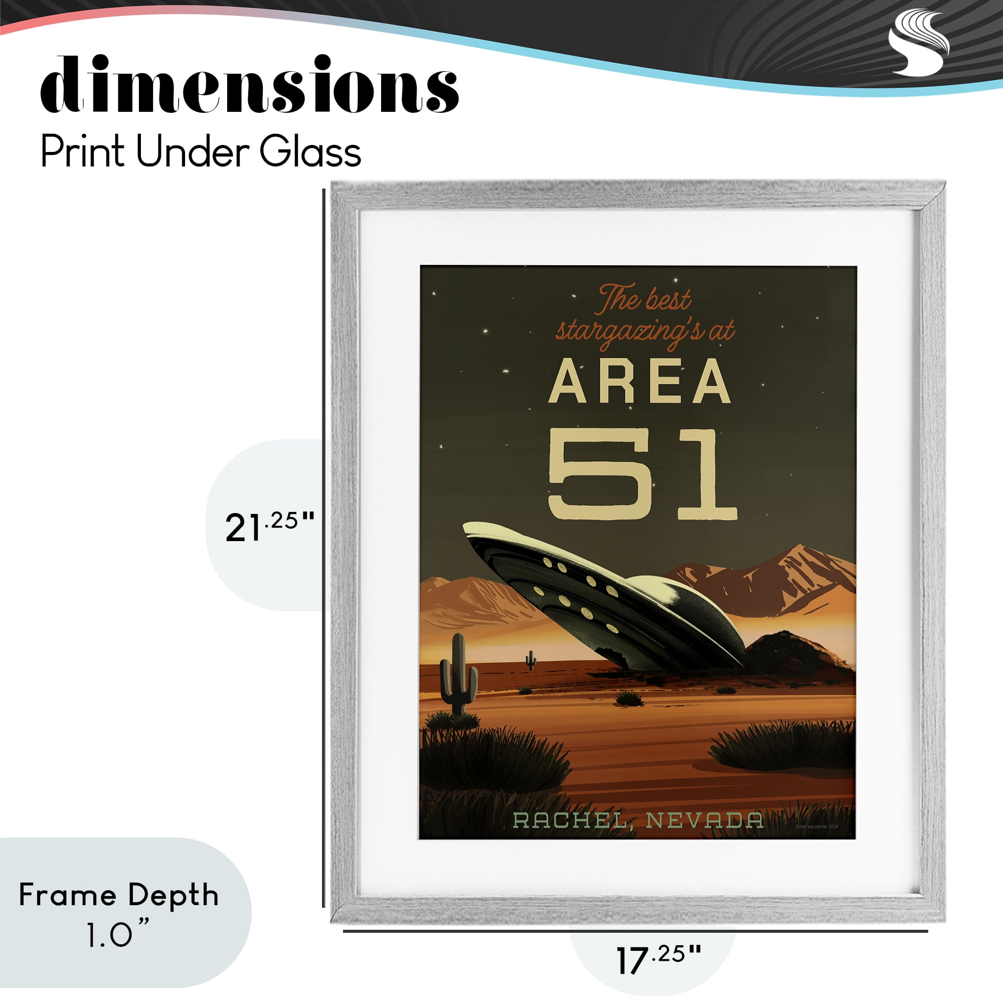 Stupell Industries Stargazing Area 51 Gray Framed Print Under Glass, design by Omar Escalante