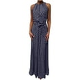 thumbnail image 2 of Zeus Mode Femmes Robe Maxi Sans Manches à Pois avec Ceinture pour Fête Banquet, 2 of 7