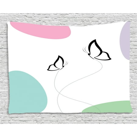 Butterfly Tapestry Wall Hanging - Butterfly Tapestry, Cheerful Spring Composition with Cute Butterflies and Colorful Blots, Wall Hanging for Bedroom Living Room Dorm Decor, 60W X 40L Inches, Lilac Green Pink White, by Ambesonne