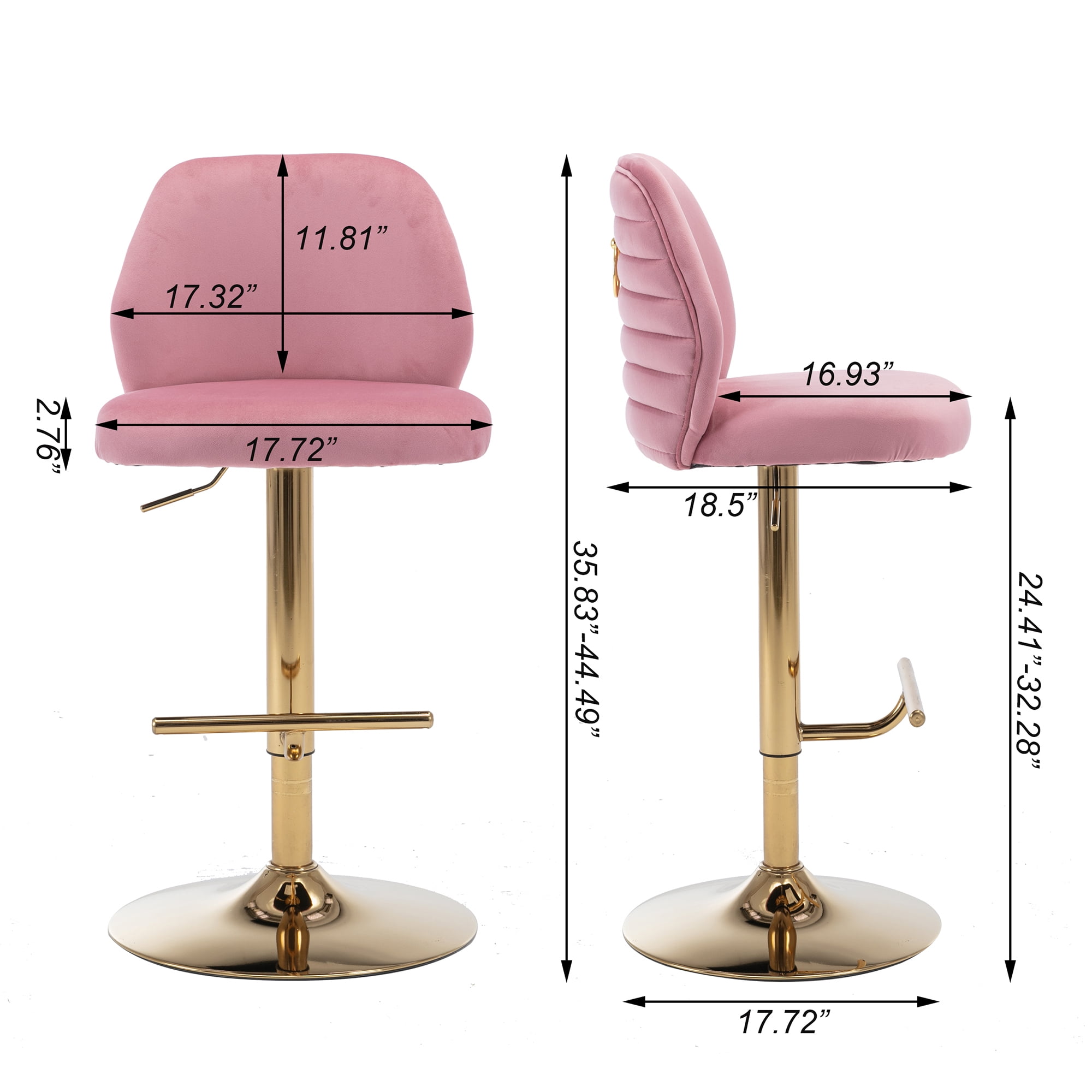 Kadyn Swivel Bar Stools Chair Set of 2, Adjustable Counter Height Barstools with Tufted High Back & Ring Pull, Pink Kadyn Swivel Bar Stools Chair Set of 2, Adjustable Counter Height Barstools with Tufted High Back & Ring Pull, Pink