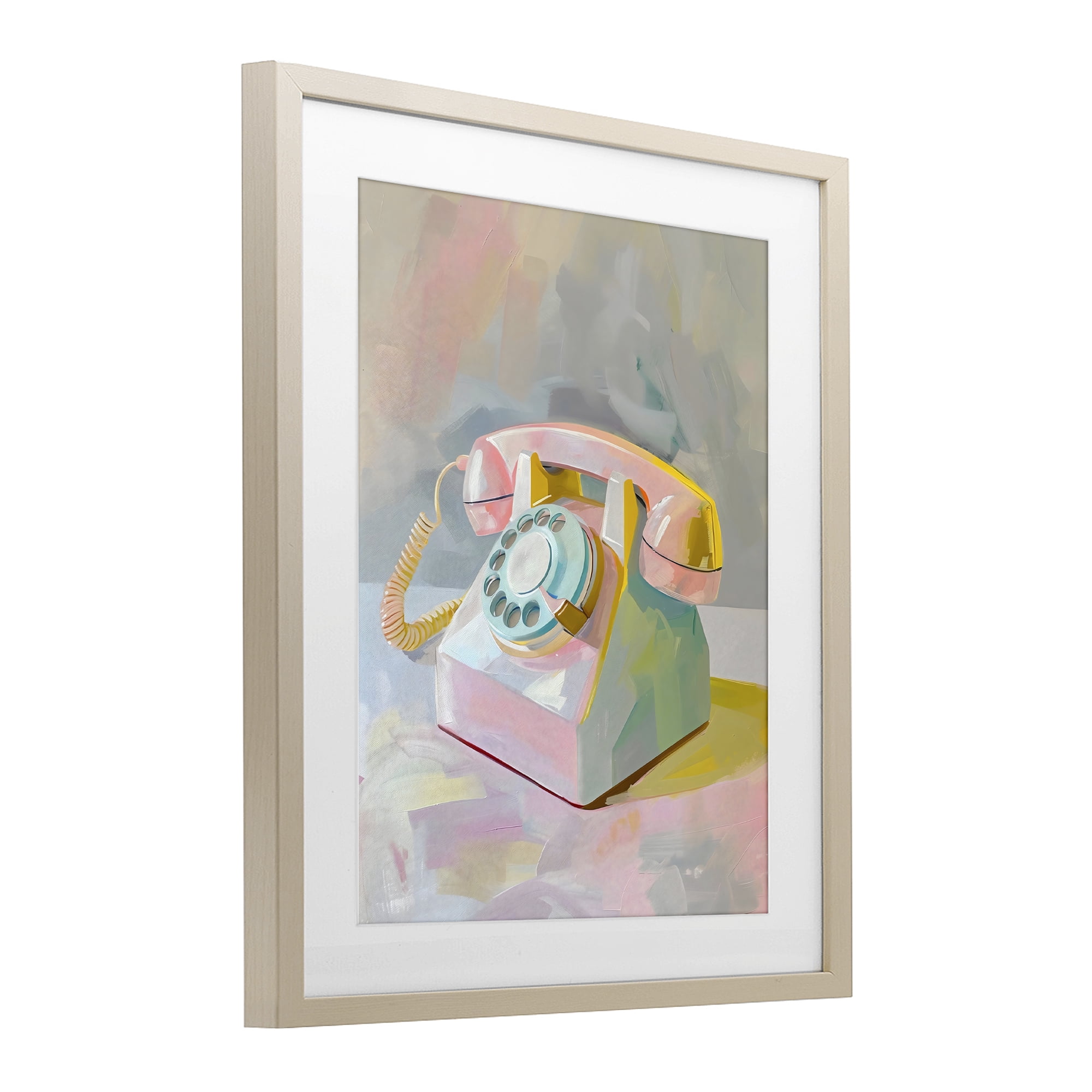 Stupell Industries Retro Telephone in Pastels Birch Framed Print Under Glass, design by The Prints Vibe