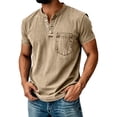 thumbnail image 2 of Lumtrix Distressed Henley Shirts for Men Short Sleeve T Shirts Vintage Relaxed Fit Retro Wash Tops with Pocket Khaki 4XL, 2 of 5