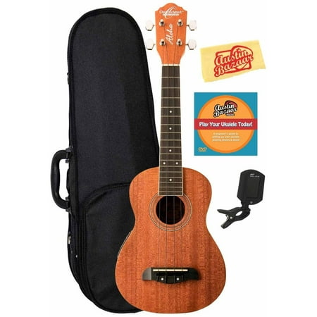 Oscar Schmidt OU2E Concert Acoustic-Electric Ukulele Bundle with Hard Case, Tuner, Austin Bazaar Instructional DVD, and Polishing Cloth