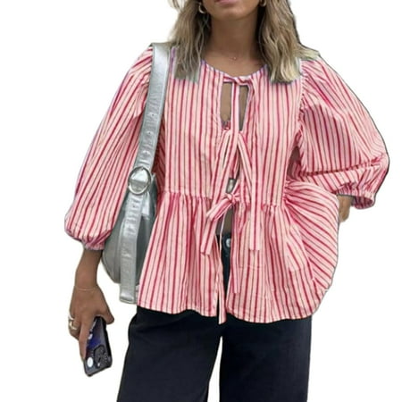 Women Y2K Peplum Tops Puff Short Sleeve Lace Up Tie Open Front Ruffle Hem Blouse Shirt Summer Going Out Cute Babydoll Tops