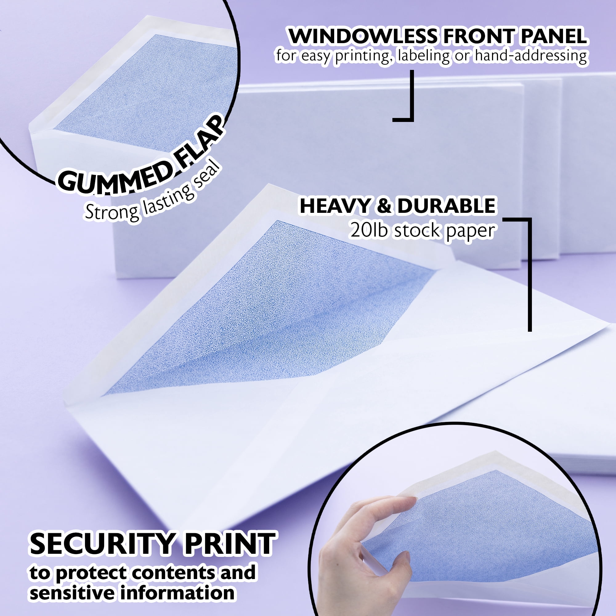 BAZIC Security Envelope Gummed Seal 4 1/8" x 9 1/2" #10 Tint Mailing Envelopes, 960-Count