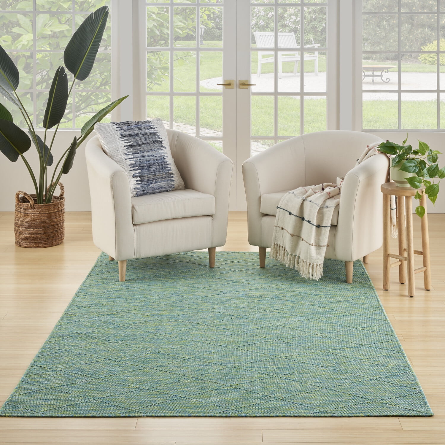 Nourison Practical Solutions Indoor/Outdoor Blue Green 5' x 7' Area Rug (5x7)