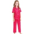 thumbnail image 4 of Kids Satin Pajamas Kids Girls Boys Solid 3 Piece Short Sleeve Button-Down Shirts Shorts and Pants Set Girls Summer Pajamas Kids Pajamas Girls 4-5 Years, 4 of 4