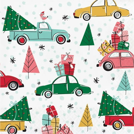 Creative Converting Vintage Christmas Cars Paper Napkins, 48 ct