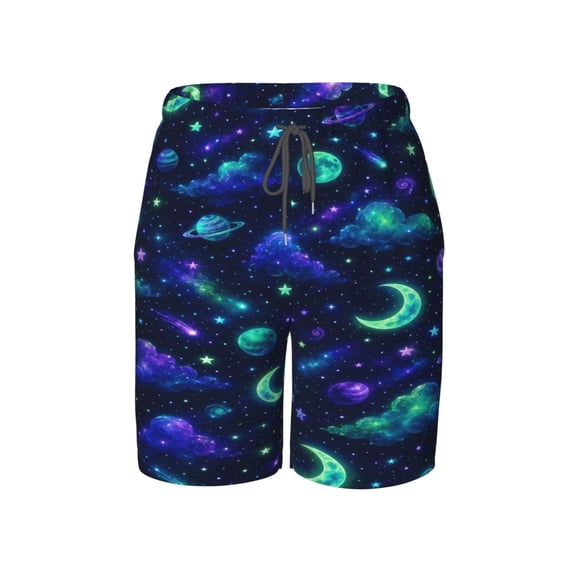 Neon Celestial Galaxy Beach Pants Lightweight Teen Shorts with Mesh Lining and Drawstring