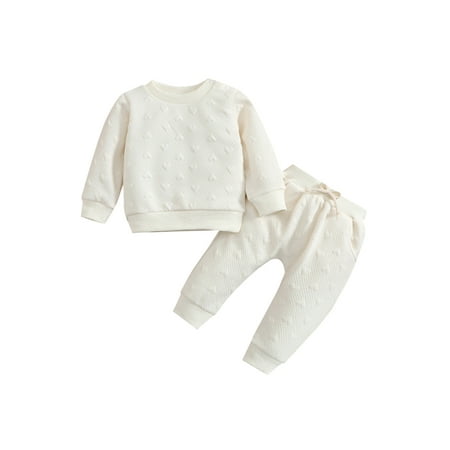 

Genuiskids 2Pcs Autumn Infant Baby Boys Girls Outfits Toddlers Quilted Heart Long Sleeve Round Collar Tops with Shoulder Button + Long Pants 0-3T