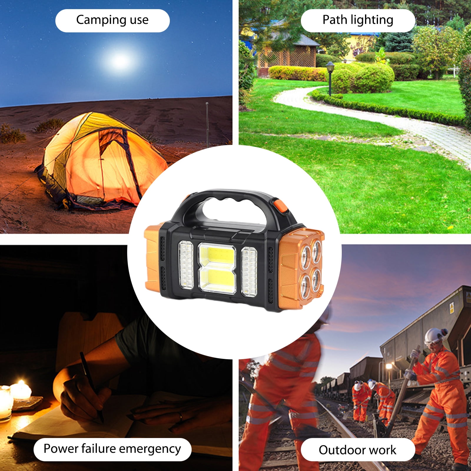 Landriver Rechargeable Spotlight Flashlights, Super Bright Solar Spot Light with 4 Modes, IP44 Waterproof Flashlight, Large Searchlight for Camping, Boating, Hiking, Fishing