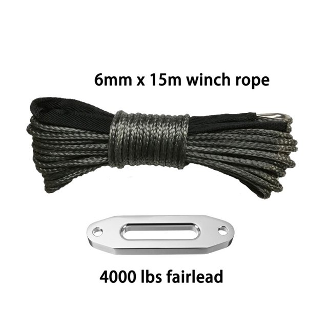 6mm*15m Synthetic Rope Add 4000lbs Aluminum Hawse Fairlead, Off Road Rope, Kevlar Winch Cable, Plasma Rope ,Easy to Use
