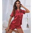 thumbnail image 4 of Pijama de satén de seda para mujer, conjunto de pijama de dos piezas de manga corta, ropa de dormir con botones, 4 of 4