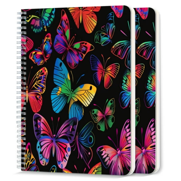 Spiral Notebook,College Ruled Journal,8.26" x 5.71" 50 Sheets/100 Pages,2 Pack - Colorful Butterflies Each With Unique Design And Color Palette