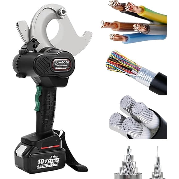Electric Hydraulic Wire Crimper, Electric 50Mm/65Mm Ratchet Wire Cutter, Battery Powered Hydraulic Cable Cutter, Electric Wire Cutting Tool for Cu/Al Cable and Armoured Cable with 2 Gear Speed,65mm E
