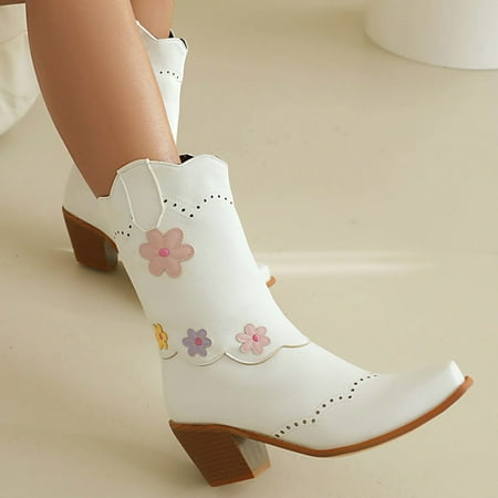 

Babysbule Womens Winter Boots ShoesWomen s Large Fashion Colorblock Flower Thick High Heel Short Boots Sleeve Short Boots