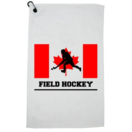 Hockey Silhouette - Canada Olympic - Field Hockey - Flag - Silhouette Golf Towel with Carabiner Clip