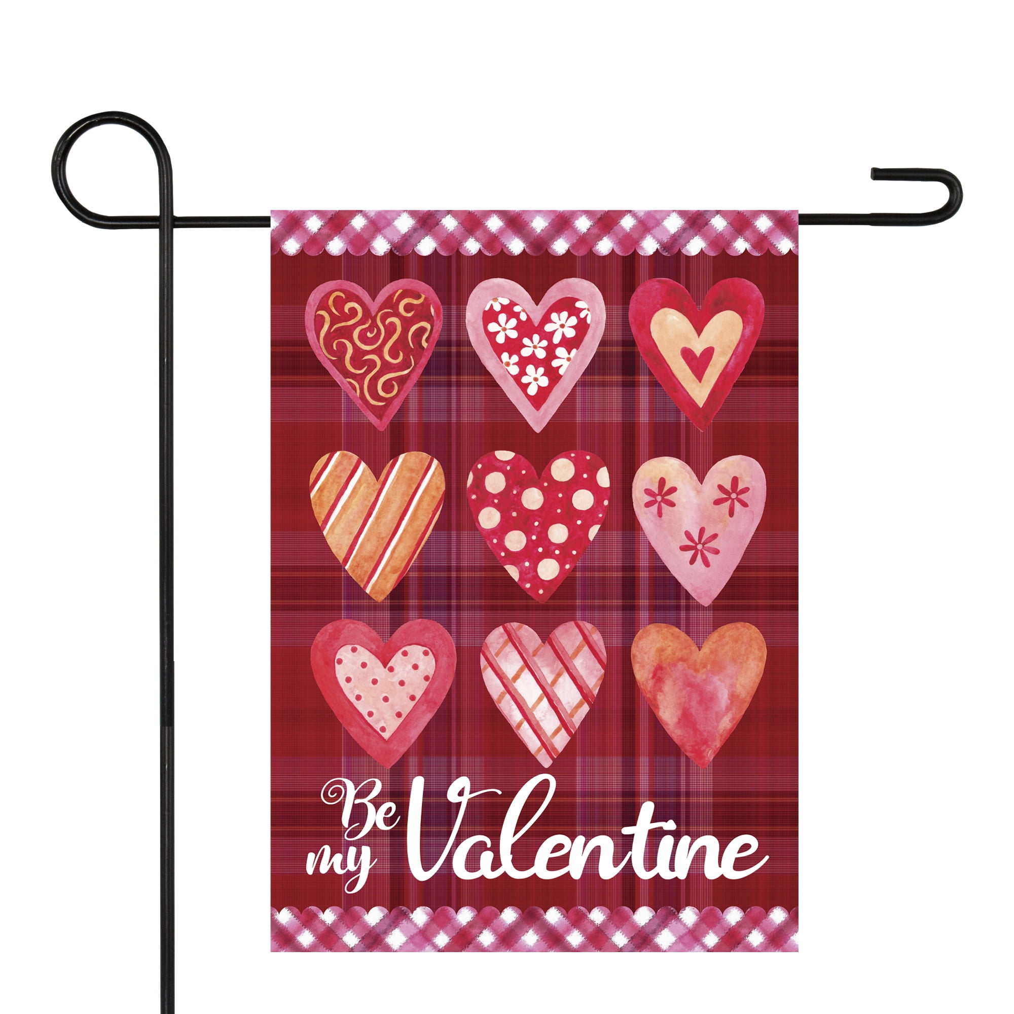 Be My Valentine Plaid and Heart Garden Flag 12.5" x 18"