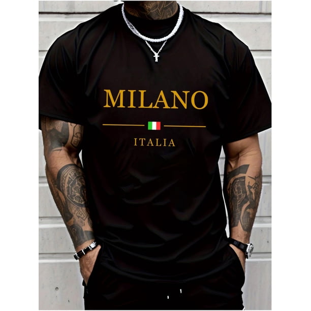 Men' Milano Short Sleeve, Chic Letter Print Design - Perfect for Summer Sports, Casual Wear, and Everyday Styling Tee For Adult, Men, Women, Teen, Teenager, Adolescent, Youth
