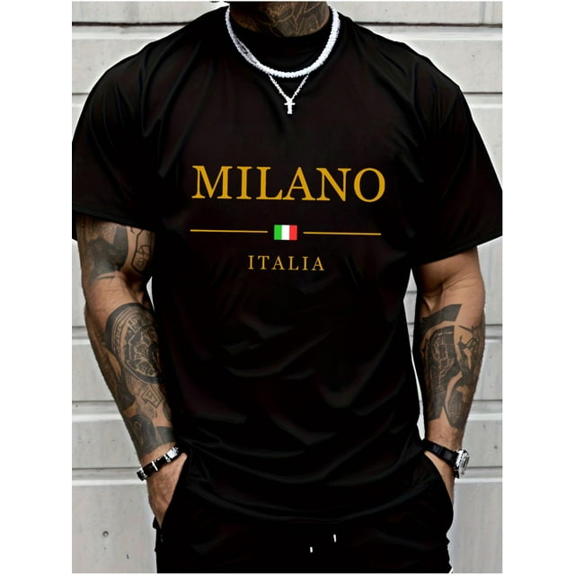 Men' Milano Short Sleeve, Chic Letter Print Design - Perfect for Summer Sports, Casual Wear, and Everyday Styling Tee For Adult, Men, Women, Teen, Teenager, Adolescent, Youth