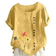 thumbnail image 1 of Pisexur Hauts d'Été pour Femmes, Hauts pour Femmes, Hauts de Sortie pour Femmes, Hauts pour Dames, T-Shirt à Manches Courtes Col Rond Imprimé Mode Décontractée Jaune, 2TG, 1 of 5