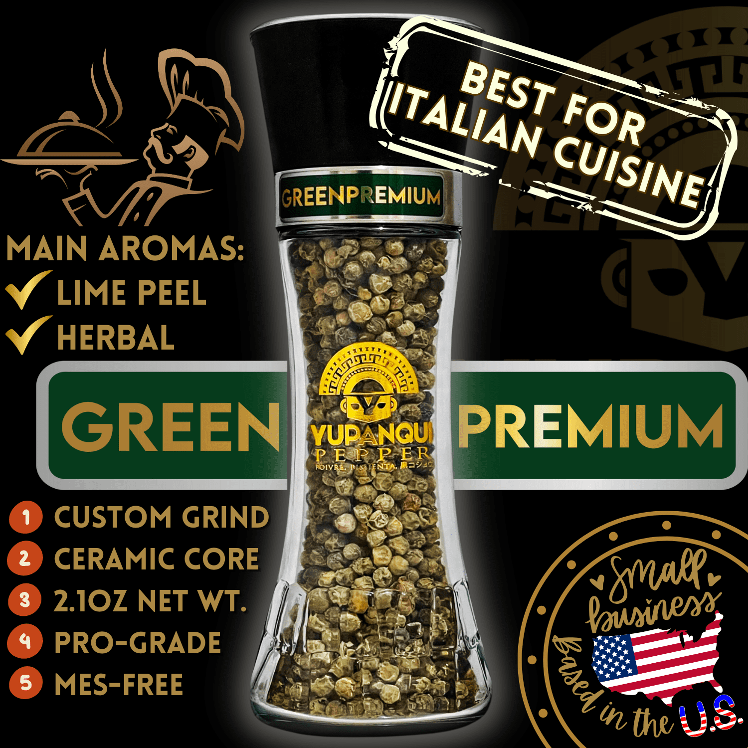 YUPANQUI Whole Green Peppercorns, Ceramic Core Pepper Mill, 2.1 oz