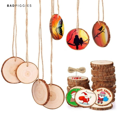 BadPiggies 10 Pcs Natural Wood Slices Christmas Ornaments Craft Wood kit with Hole Wooden Circles for DIY Crafts Home Party Holiday