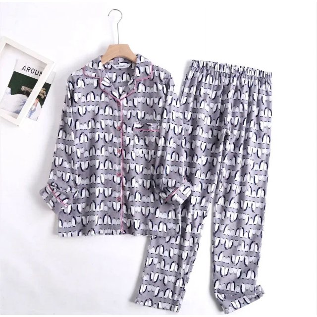 Ensemble de Pyjama en Flanelle de Coton pour la Maison, Simple, Imprimé, Ample, Automne et Hiver, Manches Longues, Pantalon, Ensembles de Pyjama pour Femmes tzw