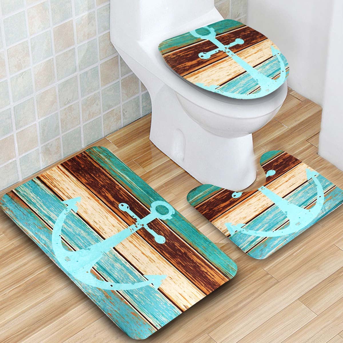 Blue Aqua Rustic Wood Nautical Anchor Shower Curtain Liner