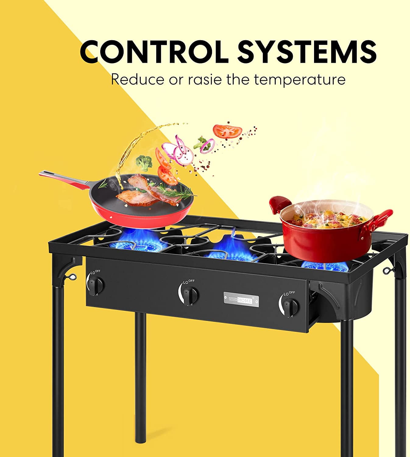 SPECSTAR 3-Burner Propane Camping Stove, Max. 225,000 BTU/hr, with Detachable Legs Stand for Camping Cookout