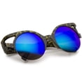 thumbnail image 4 of sunglassLA Unisex Women's Round Mirrored Lens Half Frame Cutout Cat Eye Sunglasses (Green-Tortoise / Blue Mirror) - 50mm, 4 of 4