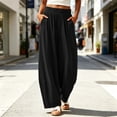 thumbnail image 6 of YABCSAZ Women's Barrel Pants Solid Color Wide Leg Pants Elastic Waist Pants Casual Pants with Pockets for Summer Travel Loose Baggy Trousers, Gifts for Women, 6 of 8