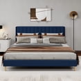 thumbnail image 2 of Caxkun Upholstered Platform King Size Bed Frame with Wingback headboard Wooden Slats Support,Blue Velvet, 2 of 6