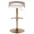 thumbnail image 4 of JERFIT Set of 3 Adjustable Swivel Bar Stools with PU Leather Seat, Light Grey Wood & Gold Metal Base, 4 of 10