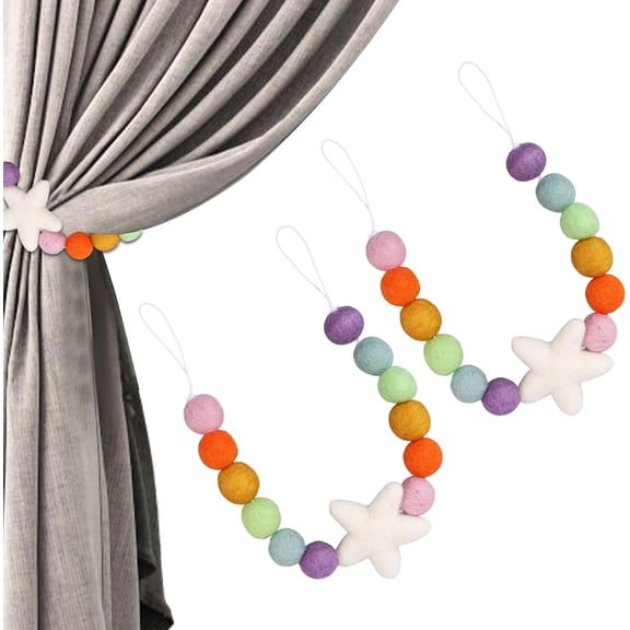 2pcs Star Curtain Tie Backs Felt Ball Curtain Ties Wool Round Ball Beaded Curtain Tiebacks Curtain with Cotton Cord for Curtains Drape Decorative Tie Backs Colorful 15.8inch