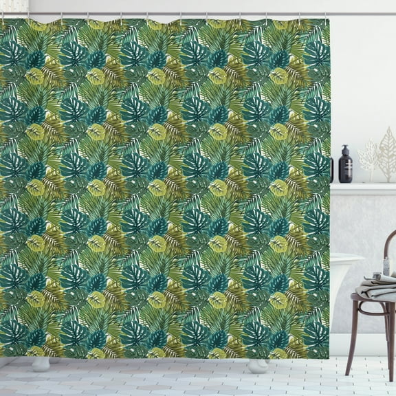 Ambesonne Leaves Shower Curtain, Rainforest Palm and Monstera, 69"Wx70"L, Olive Green Dark Teal