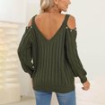 thumbnail image 3 of Annhoo V Neck Sweaters for Women Cold Shoulder Long Sleeve Cable Knitted Tops Fall Casual Going out Shirts, 3 of 3