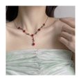 thumbnail image 2 of 3 piezas de collares de flores rojas rosas para mujer, aretes colgantes de flores rosas rojas, pulseras rosas, conjuntos de joyas de oro rosa para graduación, 2 of 5
