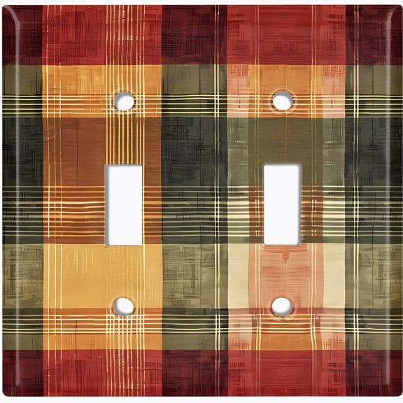 Metal Light Switch Wall Plate Outlet Cover (Printed Image of Plaid Painting - Double Toggle)
