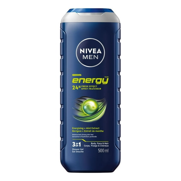 NIVEA MEN Energy Body Wash, 3-in-1 Men Shower Gel, 500 mL