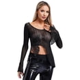 thumbnail image 4 of Top de baile de Jazz y Ballet con mariposas para mujer, camiseta con cuello redondo y manga acampanada, camiseta de malla acanalada dividida, traje de práctica de baile clásico, 4 of 5