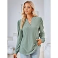thumbnail image 6 of Blouses for Women Dressy Casual V-Neck Long Sleeve Womens Tops with Puff Sleeves Gray Green L, 6 of 8