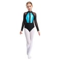 thumbnail image 3 of iiniim Girls Leotard Shiny Color Block Long Sleeve Gymnastic Athletic Bodysuit for Yoga Sports Dancewear Light Blue 14, 3 of 7