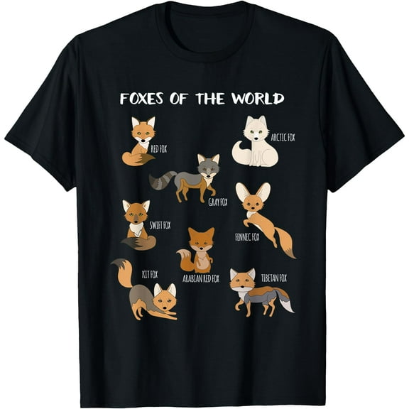 Foxes Of The World Funny Fox Animals Educational Unisex T-Shirt for Men Women Kids
