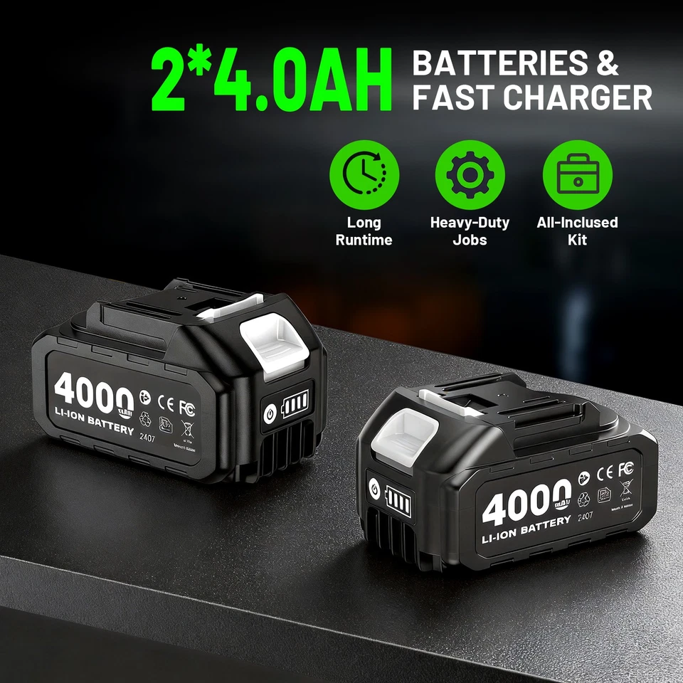 TaskStar 1300N·m (958ft-lbs) Cordless Brushless Impact Wrench 1/2" Kit, 2-Speed 0-3200RPM w/ 2x4.0Ah, Heavy Duty Electric Impact Gun for Automotive